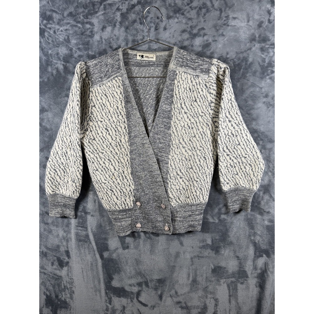 Maria Sweater Girls 12 Gray Knit Button Cardigan Striped Heavyweight V-Neck